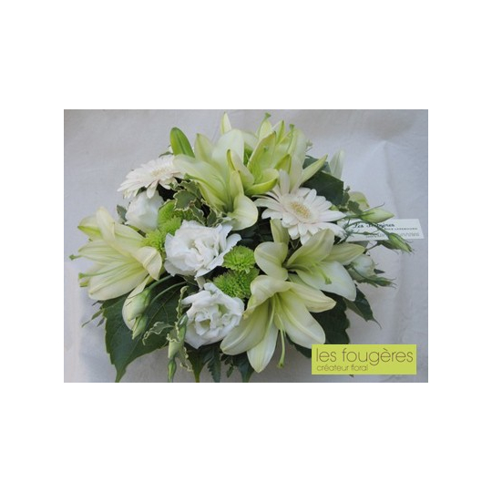 Bouquet rond deuil blanc vert